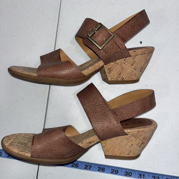 Kork Women's Brown Leather 2" Wedge Sandals 9M Cottage Feminine Comfort Summer - Picture 3 of 7